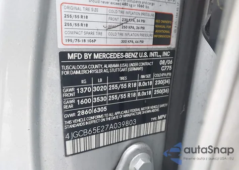 2007 Mercedes-Benz R 350 4Matic z USA, uszkodzony, nr VIN 4JGCB65E27A039803